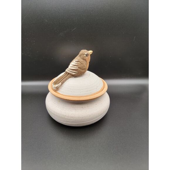 Kendall Studio Pottery Bird on Bowl w/ Lid Storage Trinket Keepsake Beige - Picture 5 of 9